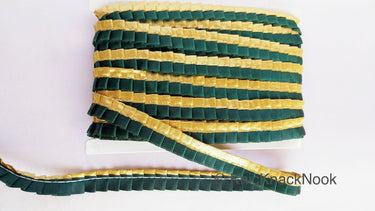 Satin, Bottle Green & Gold Pleated Lace Trim, Trim